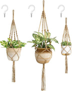 Mkono Macrame Plant Hangers, 3 Different Sizes Indoor Hanging Planters Basket Decorative Flower Pots Holder Stand Boho Home Decor, Brown
