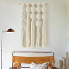 Macrame Wall Hanging Boho Wall Decor with Cotton Ball Tassels Handmade Fiber Wall Art for Living Room Bedroom