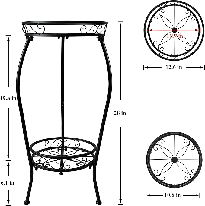 Metal Plant Stand 2 Tier Indoor Outdoor, Tall Flower Pot Shelf Rustproof Stable Heavy Duty Corner Stand, 28 inch Multiple Plant Display Rack for Living Room Patio Balcony Garden