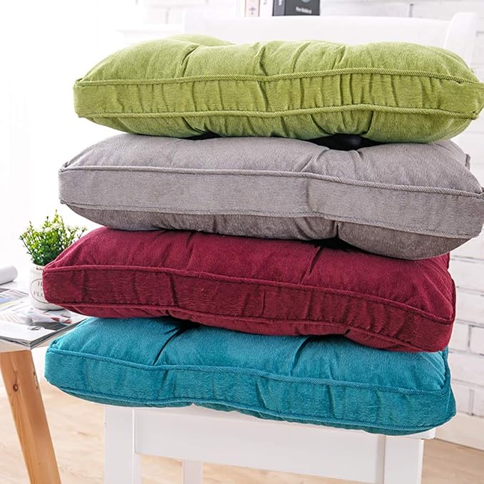 Tiita Chair Pads for Dining Chairs, Seat Cushions with Ties 18x18 Inches, Square Pillows Pad Set of 2 for Kitchen, Green