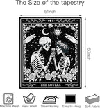 Atrippy Halloween Gothic Room Decor Tapestry, Goth Skull Grunge Tapestry for Bedroom, Witchy Dark Aesthetic Home Decor, Small Skeleton Vintage Black and White Emo Wall Decor (51" X 60")