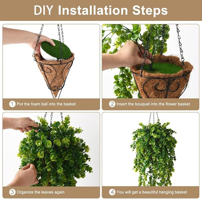 Artificial Faux Hanging Plants Basket for Spring Summer Outdoor Decoration, Fake Eucalyptus Plant UV Resistant Look Real for Outside Porch Home Patio Balcony Yard(Eucalyptus)