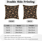 Vintage Tapestry Floral Soft Velvet Throw Pillow Covers Set of 2 Black Brown Bohemian Boho Carpet Flowers Decorative Pillow Covers 20x20 Inch Rustic Retro Rug Pillow Case For Sofa Couch Home Decor