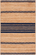 SAFAVIEH Natural Fiber Collection Accent Rug - 4' x 6', Natural & Navy, Handmade Stripe Boho Farmhouse Rustic Braided Jute, Ideal for High Traffic Areas in Entryway, Living Room, Bedroom (NFB262N)