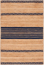 SAFAVIEH Natural Fiber Collection Accent Rug - 4' x 6', Natural & Navy, Handmade Stripe Boho Farmhouse Rustic Braided Jute, Ideal for High Traffic Areas in Entryway, Living Room, Bedroom (NFB262N)
