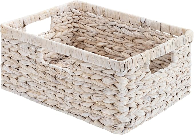StorageWorks Pantry Baskets, Wicker Storage Baskets for Organizing, Bathroom Shelves, Pantry Organizers and Storage, Water Hyacinth, White
