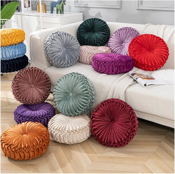 Baiyuruodie Round Velvet Pillow, Sofa Bed Bedroom Decorative Throw Pillow (38cm, Dark Green)