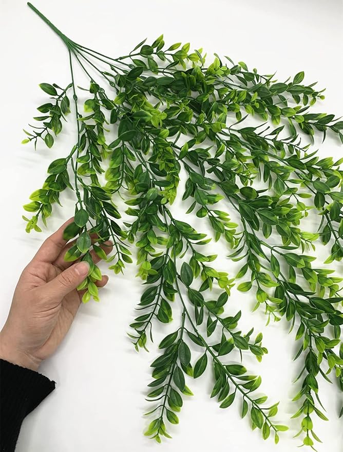 Artificial Hanging Vines, Faux Ivy Green Leaves Vine Plastic Chain Foliage Rattan Willow Plants Fake Greenery Leaf Garland UV Resistant for Indoor Outdoor Garden Door Wall Wedding Decoration 2 Pack