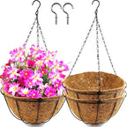 TIHOOD 2 Pack 12 inch Hanging Planter Basket Outdoor Large Hanging Flower Pots Indoor with Coco Coir Liner Round Wire Plant Holder Chain Hanging Basket Garden for Home Decor Balcony Office (2)