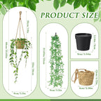 6 Set Mini Fake Hanging Plants with Woven Basket Boho Artificial Ivy Faux Vines Eucalyptus Leaf for Indoor Home Wall Living Room Bathroom Shelf Decor (Mandragora Leaf)