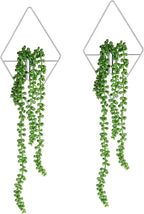2 Pieces Wall Decor Hanging Planters with Artificial Plants Metal Hanging Vase Indoor Plants Holder Modern Boho Wall Art for Bathroom Bedroom Living Room Decor, Silver, Succulents
