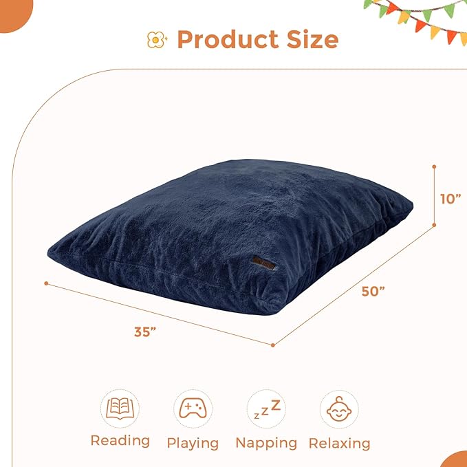 MAXYOYO 3 in 1 Kids Bean Bag Chair Bed, Child Floor Sofa for Gaming, Reading, Faux Fur Floor Mattress with High-Density Foam Filling for Living Room Bedroom