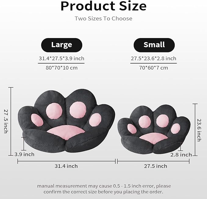 Ditucu Cat Paw Cushion Kawaii Chair Cushions 27.5 x 23.6 inch Cute Stuff Seat Pad Comfy Lazy Sofa Office Floor Pillow for Gaming Chairs Room Decor Black