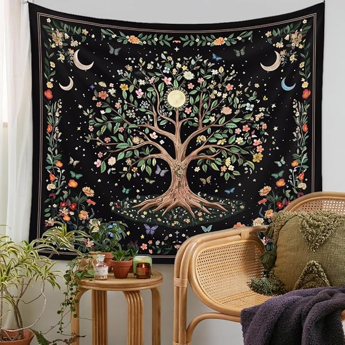 Jhdstore 90" x 71" XL Tree of Life Tapestry Wall Hangings Botanical Floral Wall Tapestry for Bedroom Aesthetic Bohemian Tapestries for Living Room Decor Nature Flower Tapestries Fabric Wall Hanging
