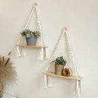 Artilady 2 Pack Wooden Wall Hanging Shelves - Boho Floating Shelves White Macrame Plant Shelf Adjustable Storage Rack Rustic Wall Decor for Bedroom Living Room Nursery