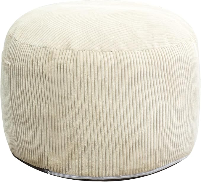 Round Stuffed Pouf Ottoman,Corduroy Foot Rest with Rebound Foam Filled, Furry and Fluffy Foot Stool Ottoman,26"*18" Floor Poufs for Living Room (Beige, 26" D x 26" W x 18" H)