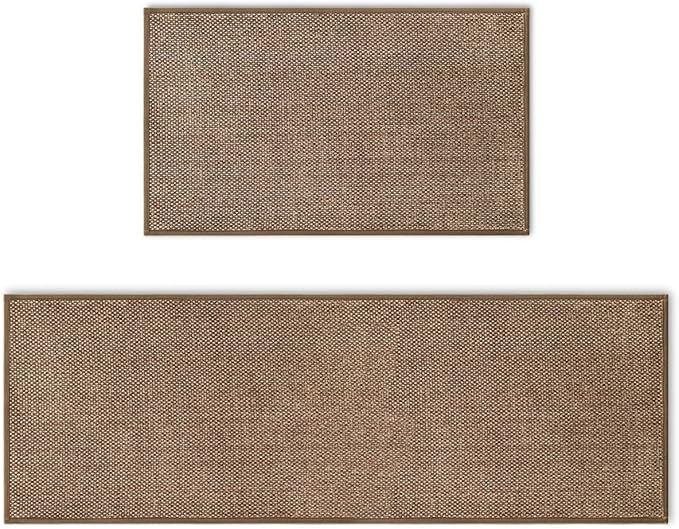 Artoid Mode Washable Kitchen Rugs and Mats Set of 2, Non Skid Rubber Absorbent Kitchen Floor Mats Front of Sink - 17x29 and 17x47 Inch