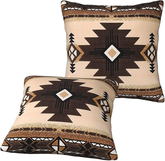 Western Aztec Pillow Covers 20x20 Set of 2, Southwest Native American Brown Throw Pillow Covers Outdoor Decorative Pillow Case for Couch Bed Sofa Cushion Home Decor
