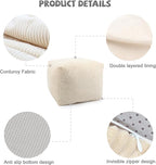 Sexysamba Square Corduroy Pouf Cover Only, 20"x 16" Unstuffed Decorative Ottoman Foot Stool Rest, Washable Storage Bean Bag Chair Floor Pouf Covers for Living Room Bedroom, Beige