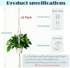 2-Pack Macrame Plant Hangers with Tassel, 35 Inch Boho Hanging Planters with 4 Hooks for Indoor, Handwoven Cotton Rope Holder for Home Decor (No Pot Included)