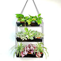 LaLaGreen 16 Inch Wall Mounted Tiered Planter for Indoor Succulent Plants, 3 Tier Modern Black Rectangular Metal Planter