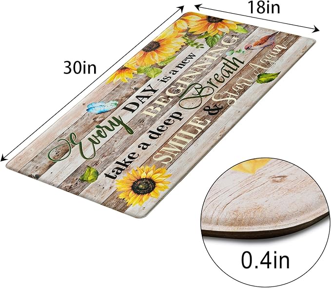 Likiyol Sunflower Kitchen Mats for Floor Farmhouse Kitchen Rugs Anti Fatigue Mats for Kitchen Floor, Butterfly Floral Kitchen Rugs Non Slip Washable Kitchen Floor Mats for Home, Sink, 18'' x 30''