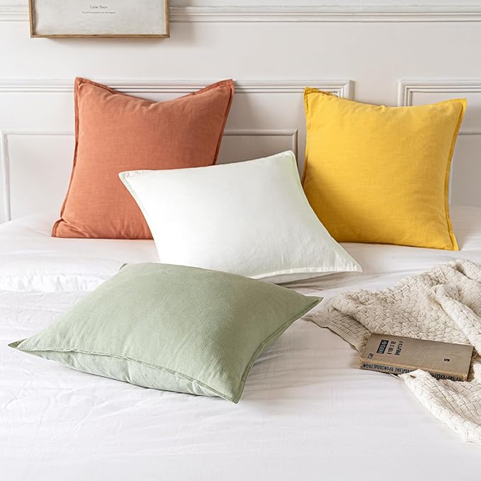 MIULEE Decorative Linen Pillow Covers 18x18 Inch Light Green Boho Farmhouse Neutral Spring Couch Throw Pillows for Bed Pack of 2 Accent Modern Pillowcase Summer Sofa Livingroom Home Decor
