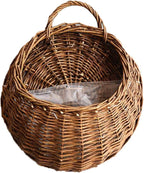 Woven Flower Basket, Pure Handmade Rattan Flower Pots with Handle, Easy Hanging, Wall Storage Woven Baskets, Wall Storage Basket for Garden Outdoor, Large