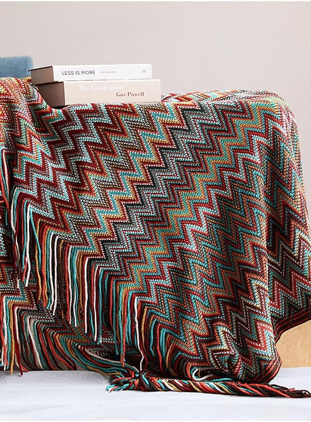 Boho Bohemian Throw Blanket for Couch Sofa Bed, Soft Cozy Lightweight Boho Blankets Knitted with Tassel, Decorative Blanket All Season 50x60 inches (Red)