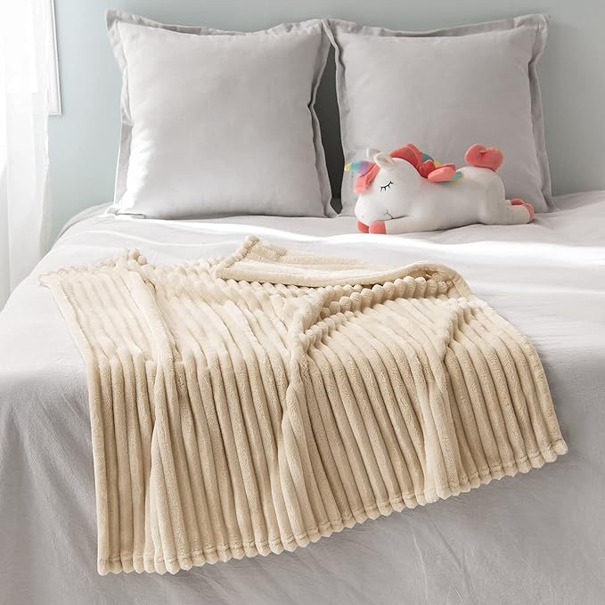 MIULEE Fleece Blanket with Stripe Pattern Fuzzy Flannel Throw Blanket Plush Warm Cozy Boho Decor 30"x40" Beige