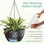 4 Pack 8 Inch Self Watering Hanging Planters for Indoor Outdoor Plants，Hanging Pots for Plants with Drainage Removable Tray, Hanging Baskets Flower Pots for Ivy Pothos Spider Garden Porch Black