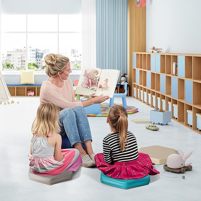 Costzon 6-Piece 15 inch Kids Floor Cushion, 2" Thick Waterproof Daycare Preschool Hexagon Foam Cushion with Handle for Toddlers, Soft Flexible Seating for Classroom, Home, Kindergarten or Nursery