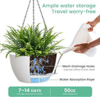 13 Inch 2 Pack Large Self Watering Hanging Planters for Indoor Outdoor Plants, Hanging Plant Pots with Removable 50 Oz Reservoir, Plastic Hanging Basket for Window Porch Garden, White