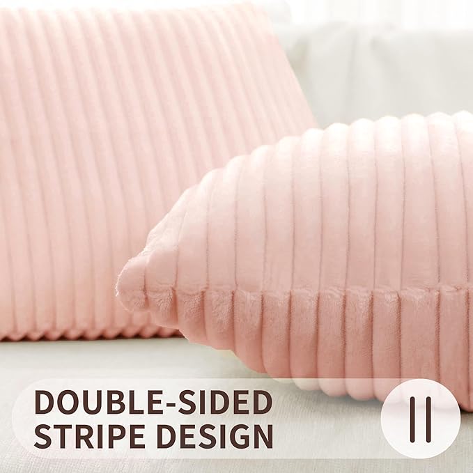 Simmore Decorative Spring Valentine’s Day Throw Pillow Covers 20x20 Set of 2, Soft Plush Flannel Double-Sided Fluffy Couch Pillow Covers for Sofa Living Room, Pink