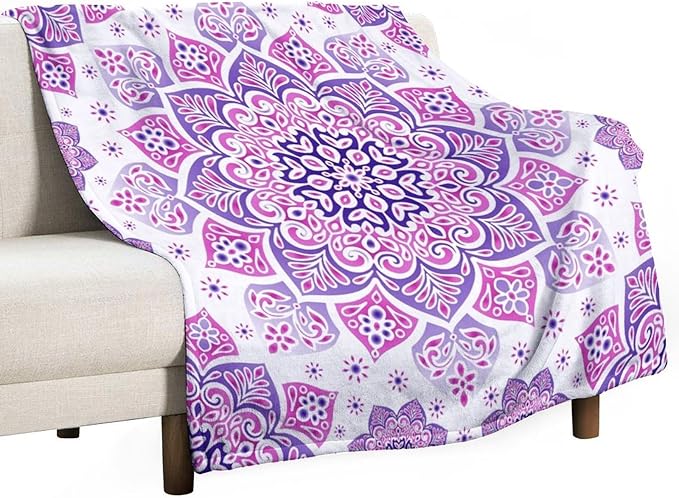 Boho Mandala Floral Throw Blanket Bohemian Hippie Flower Blanket for Sofa Bed Couch Chair Or Dorm 30"x40"