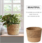 Woven Flower Pot Basket, Seagrass Storage Organizer Planter, Rustic Decorative Plant Containers Cover Laundry Bin for Porch Living Room Entryway (Khaki, 6.1Inch)