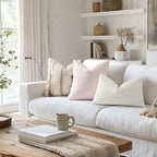 YCOLL Valentines Pillow Covers 20x20, Modern Accent Square Throw Pillow Covers Set of 2, Pink and Beige Striped Patchwork Linen Decorative Cushion Covers for Couch Chair Bedroom Home Decor