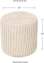REDEARTH · Cylindrical Hand Knitted Pouf - Foot Stool Ottoman - Cord Boho Pouffe - Cotton Round Poof for Home Decor - Living Room - Nursery - Bedroom - Patio (16" x 16" x 16") - Ivory