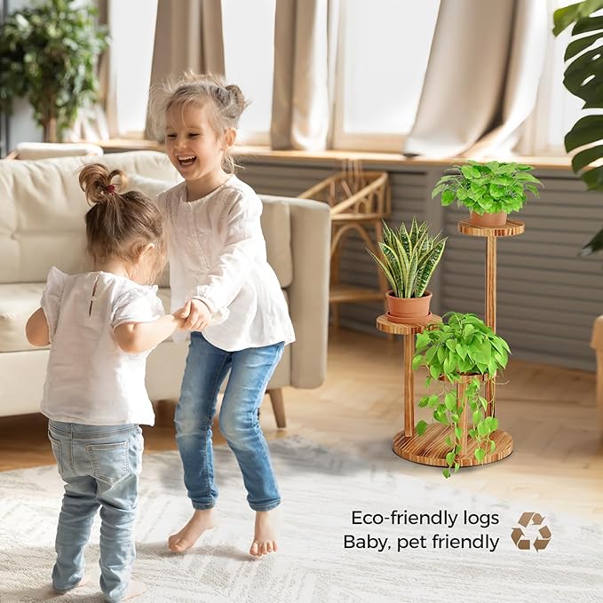 Bamworld Plant Stand Indoor 3 Tier Wood Plant Shelf for Multiple Plants, Tall Corner Plant Stand for Outdoor Round Flower Stand Plant Holder for Living Room Patio Garden Balcony