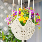 4 Packs Macrame Plant Hangers Indoor Crochet Hanging Plant Holder with Tassels Hanging Planters for Indoor Boho Hanger with 4 S Shaped Hooks for Home Decor Window Flower Pot (White)