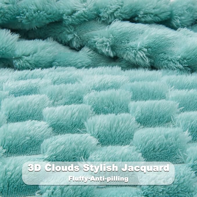 NEWCOSPLAY Super Soft Throw Blanket Sage Green Premium Silky Flannel Fleece 3D Clouds Stylish Jacquard Lightweight Bed Blanket All Season Use 350GSM (Sage Green, Throw(50"x60"))