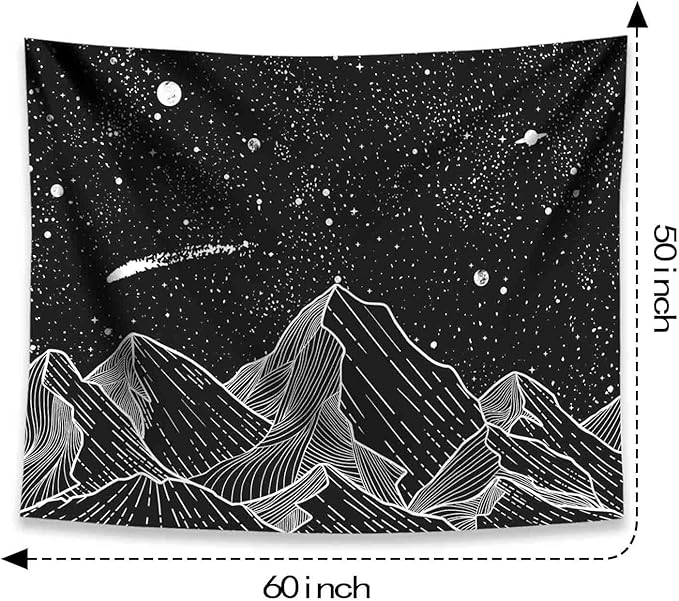 Zussun Black and White Tapestry Starry Night Mountain Tapestries for Bedroom Aesthetic Moon and Stars Tapastry's Wall Hanging Dark Nature Forest Wall Tapestry for Living Room Dorm (Dark, 60'' × 50'')