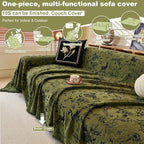 ROOMLIFE Green Sofa Cover, Vintage Boho Couch Cover for 3 Cushion Sofa, Non Slip Soft Chenille Sofa Slipcovers for Dog, Washable Furniture Sofa Protector Cover with Tassel for Living Room, 71''X118”