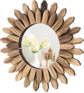 Wall Mirror Decorative, 12 inch Small Rustic Wood Boho Mirrors, Clear Sunburst Mirrors for Home Farmhouse Bedroom Entryway Decor House Warming Gifts New Home, No Distortion