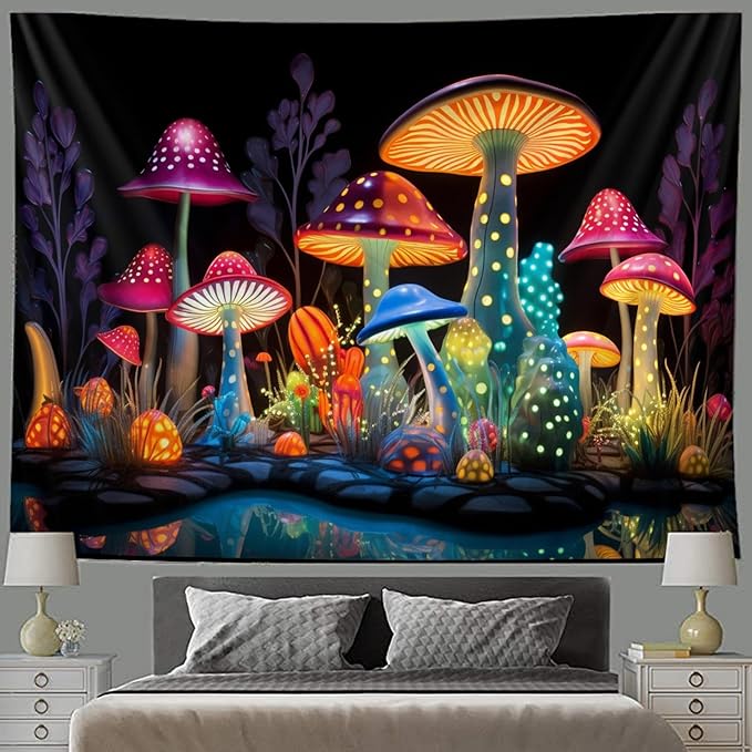 Blacklight Wall Decor Tapestry for Bedroom, Fantasy Funny Plan Wall Hanging Decor UV Reactive Black Light Moon Tapestries Art Mural Living Room Dorm Decorations Halloween Decorations Gifts