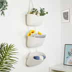 DULLEMELO Hanging Wall Baskets for Decor, 3-Tier Hanging Basket Organizer for Kitchen, White Woven Storage Basket with Door Hooks for Toy Storage