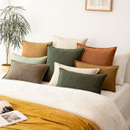 Foindtower Pack of 2, Decorative Linen Solid Throw Pillow Covers Soft Accent Cushion Case Farmhouse Neutral Pillowcase for Chair Couch Sofa Bedroom Living Room Home Decor 16x16 Inch Olive Branch Green