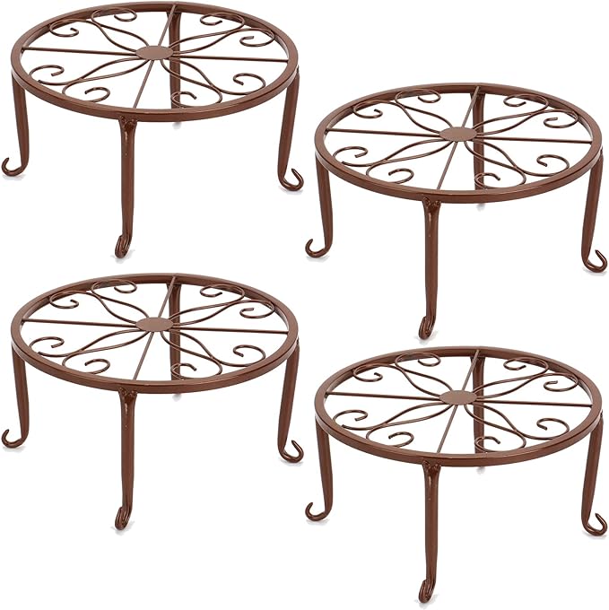 Tosnail 4 Pack 9" Metal Plant Stands for Indoor and Outdoor, Planters Stand, Flower Pots Holder, Beverage Dispenser Stand for Floor and Tabletop Decoration - Brown