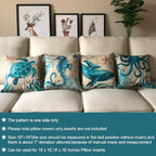 Mediterranean Style Throw Pillow Case Sea Theme Decorative Pillowcases Surtle Octopus Seahorse Whale Coastal Cushion Cover for18 X 18 Inch, 4Pack Nautical Pillow Covers for Summer Beach House Decor