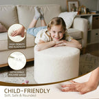 Round Boucle Pouf Ottoman Footrest – Soft & Lightweight Footstool with Full Foam Filling for Living Room, Bedroom